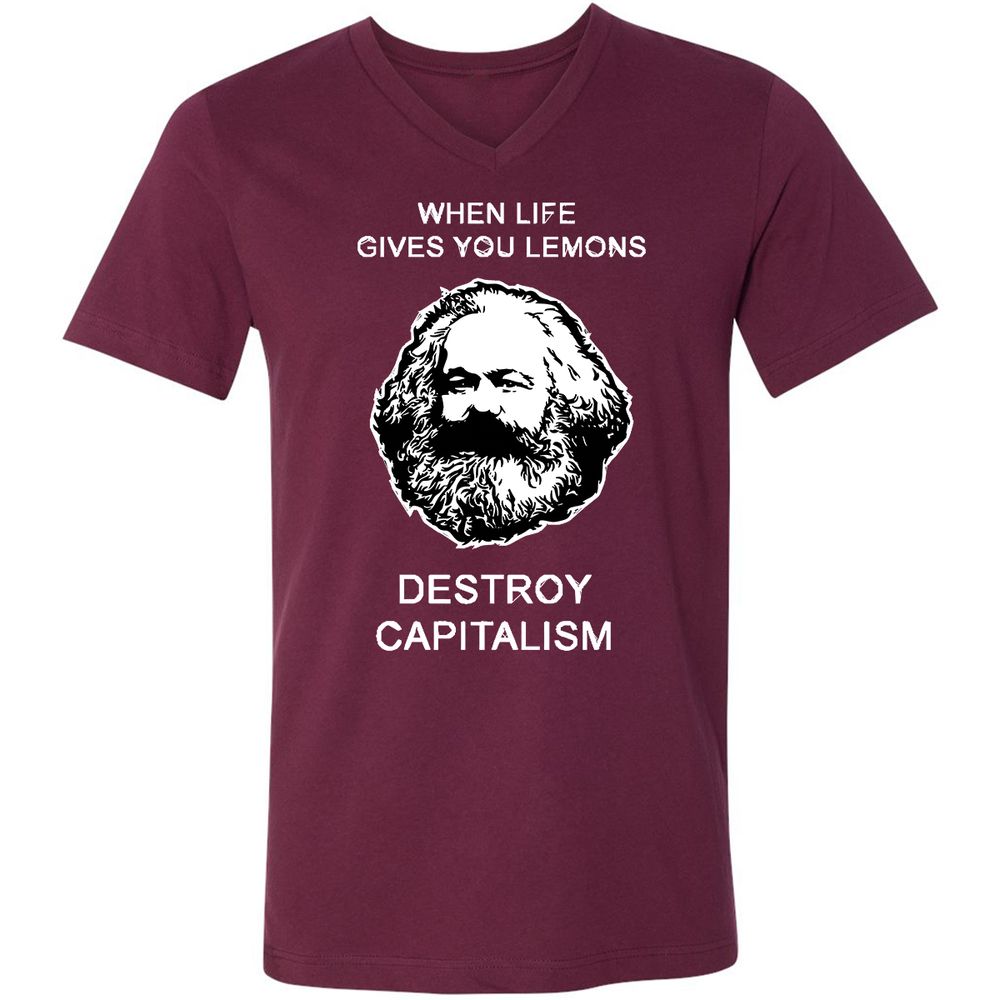 Unisex V-Neck T-Shirt - V4CQRWM8 - Maroon - 6