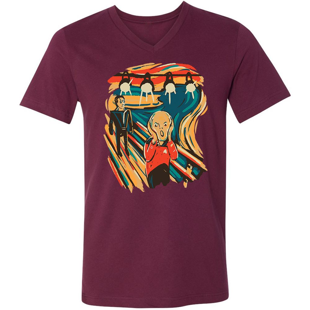 Unisex V-Neck T-Shirt - B2C6BUCT - Maroon - 6