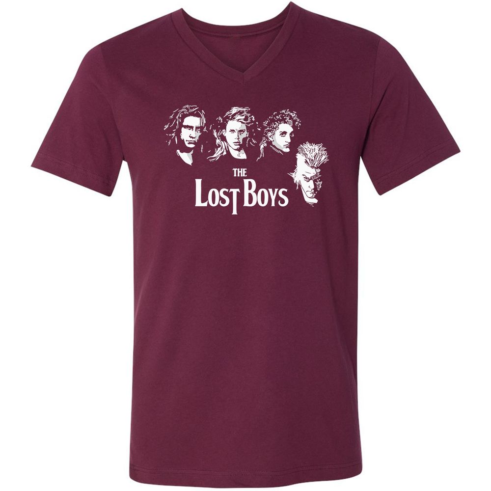 Unisex V-Neck T-Shirt - LMQCAUZQ - Maroon - 6