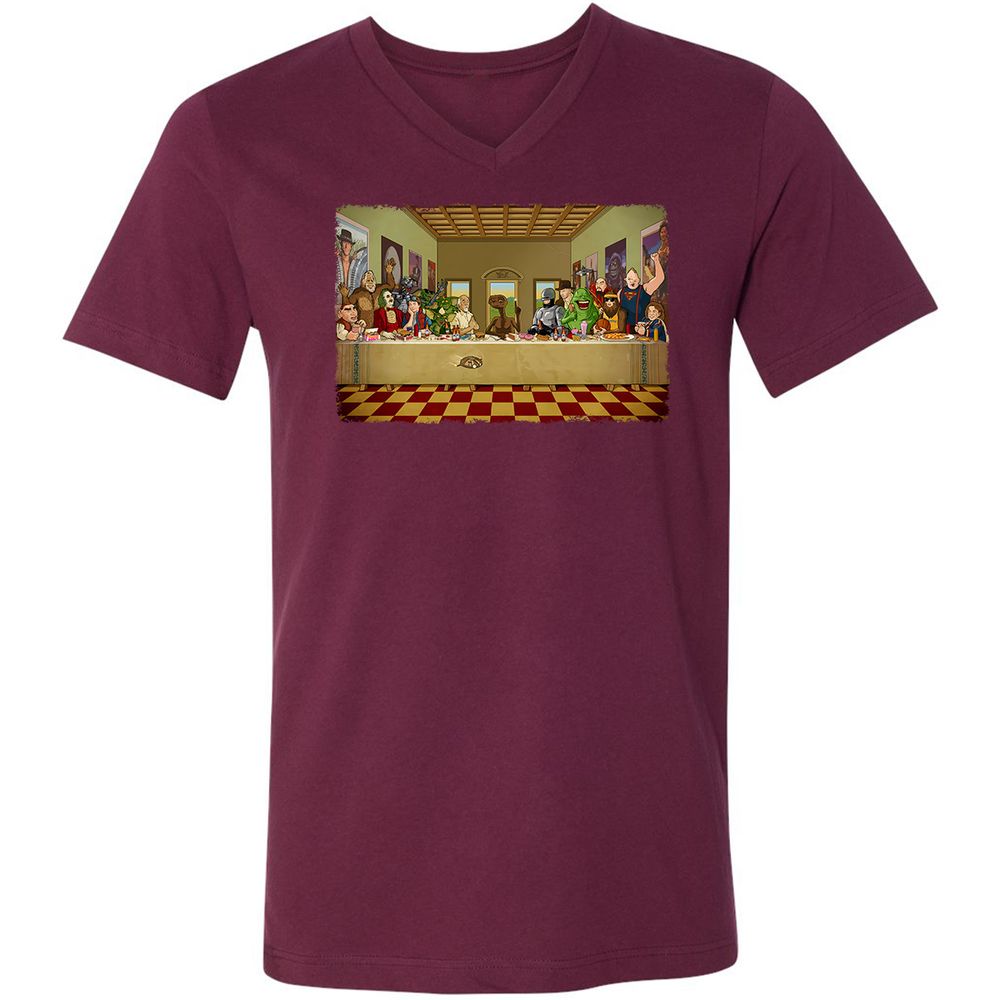 Unisex V-Neck T-Shirt - QQEBM7XU - Maroon - 6