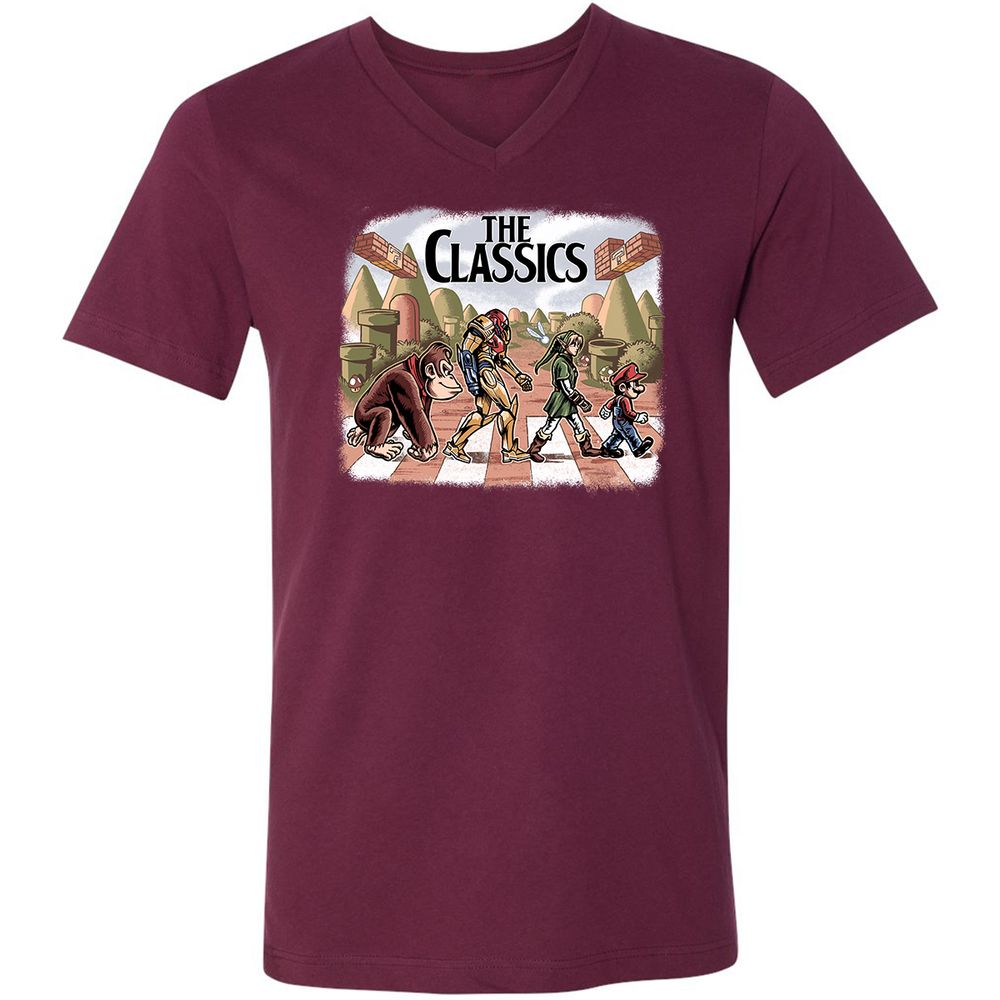 Unisex V-Neck T-Shirt - S9NRU7DJ - Maroon - 6