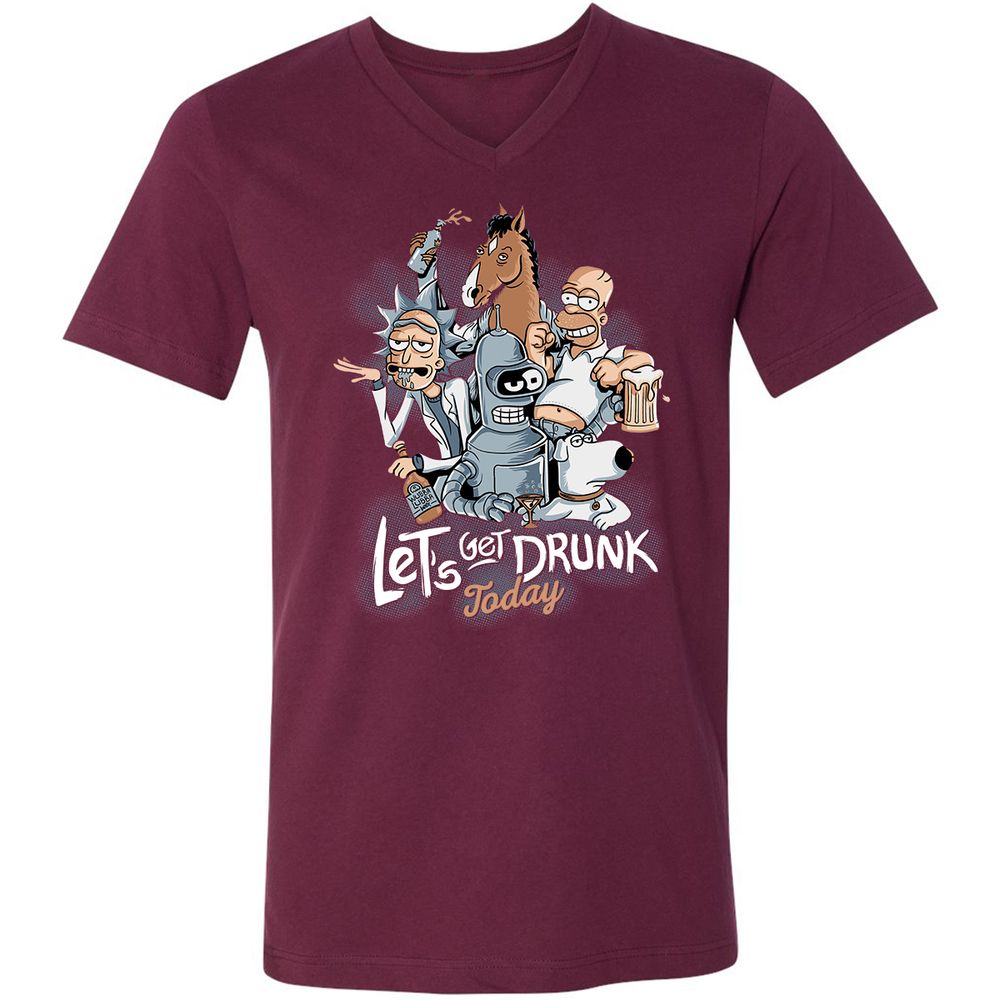 Unisex V-Neck T-Shirt - 7X55F3FL - Maroon - 6