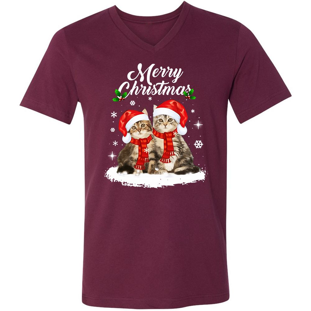 Unisex V-Neck T-Shirt - 7KWZGAJS - Maroon - 6