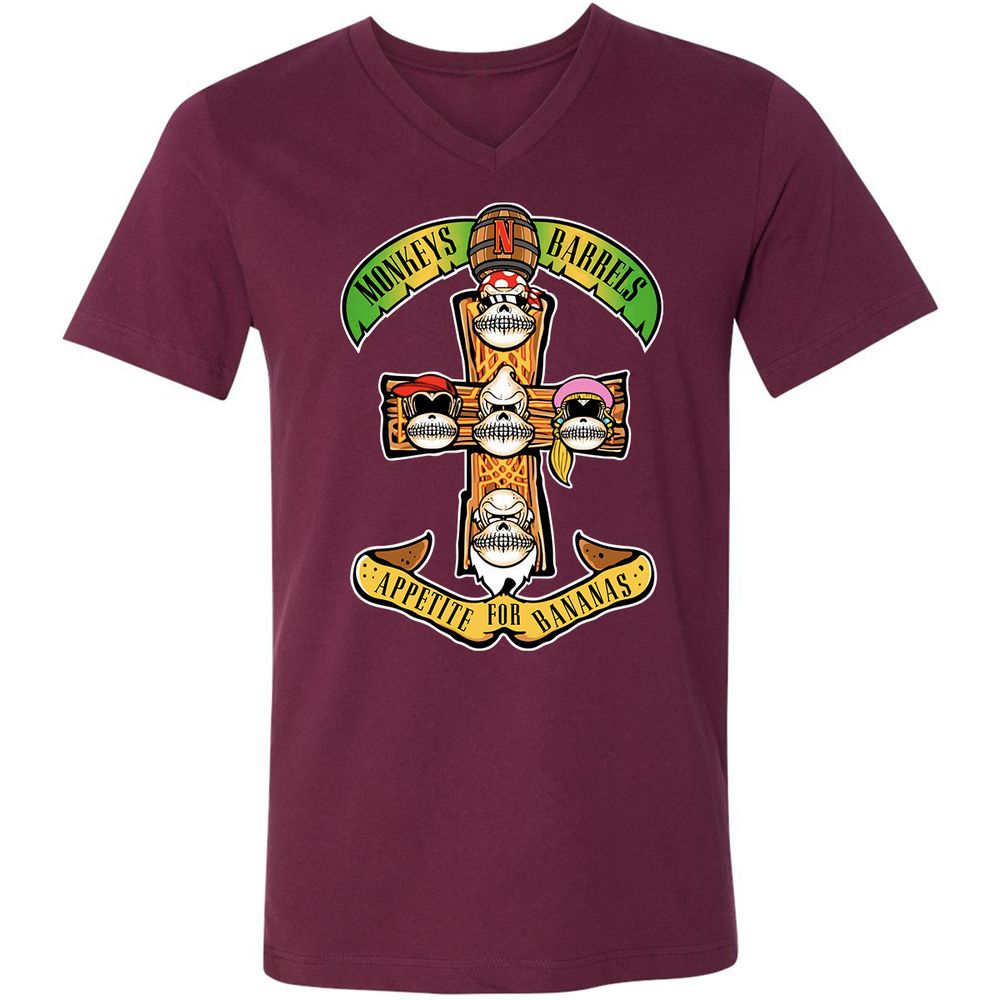 Unisex V-Neck T-Shirt - YR9YFCZ7 - Maroon - 6