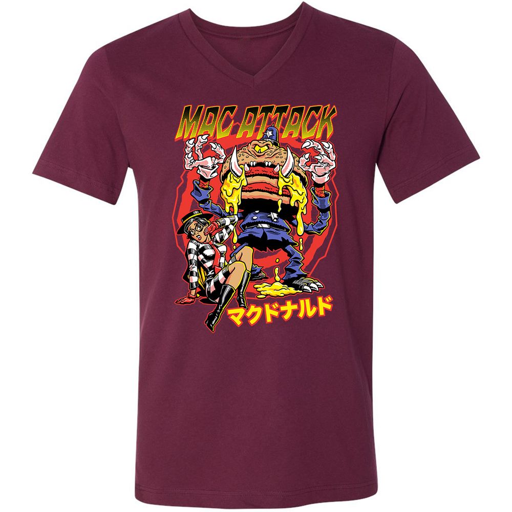 Unisex V-Neck T-Shirt - 22J7U54W - Maroon - 6