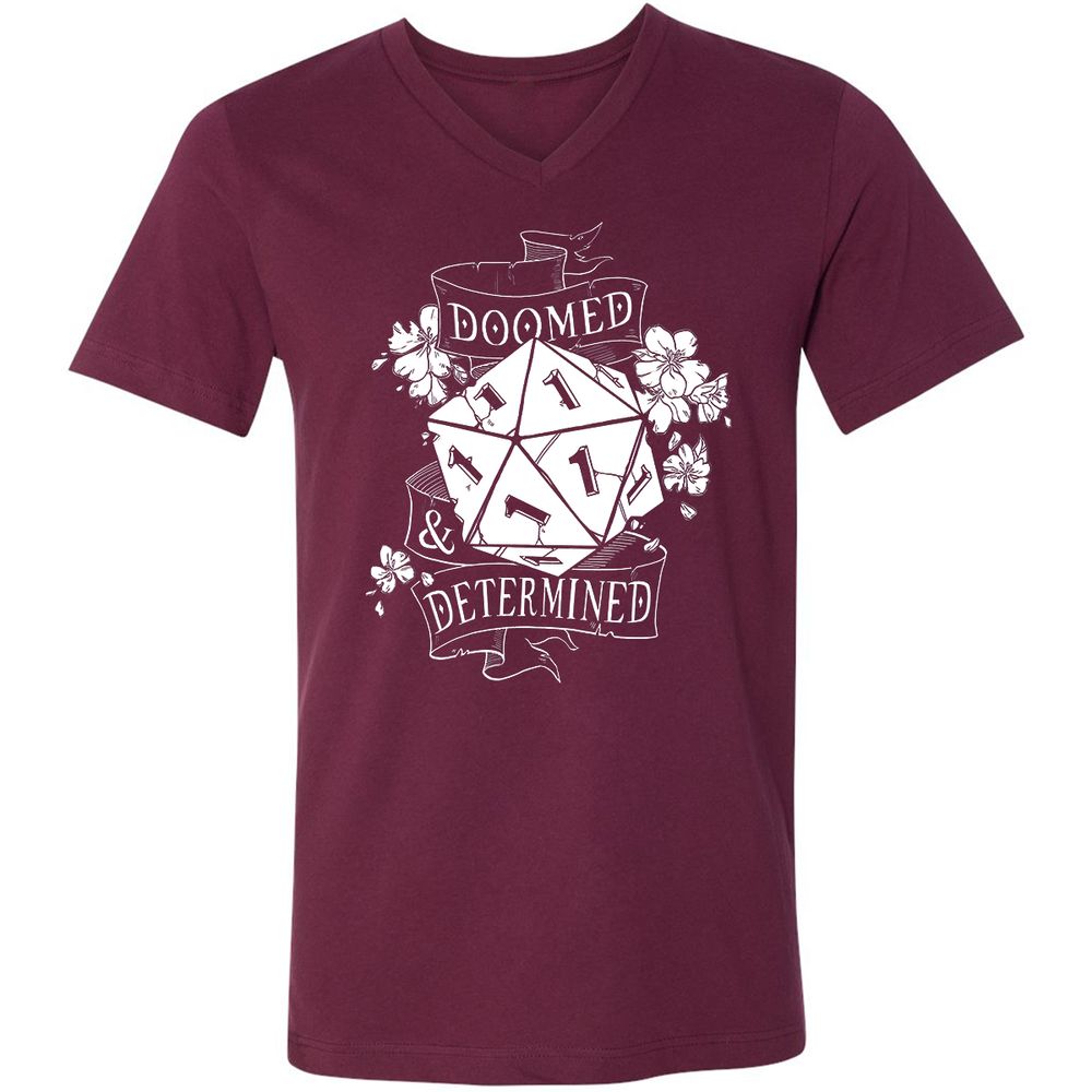 Unisex V-Neck T-Shirt - HQB9XJKM - Maroon - 6