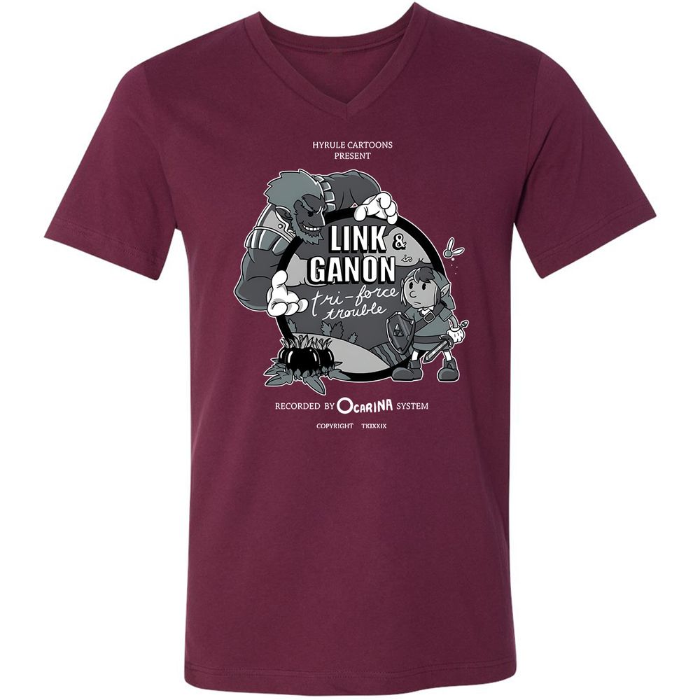 Unisex V-Neck T-Shirt - R5CWJQP9 - Maroon - 6