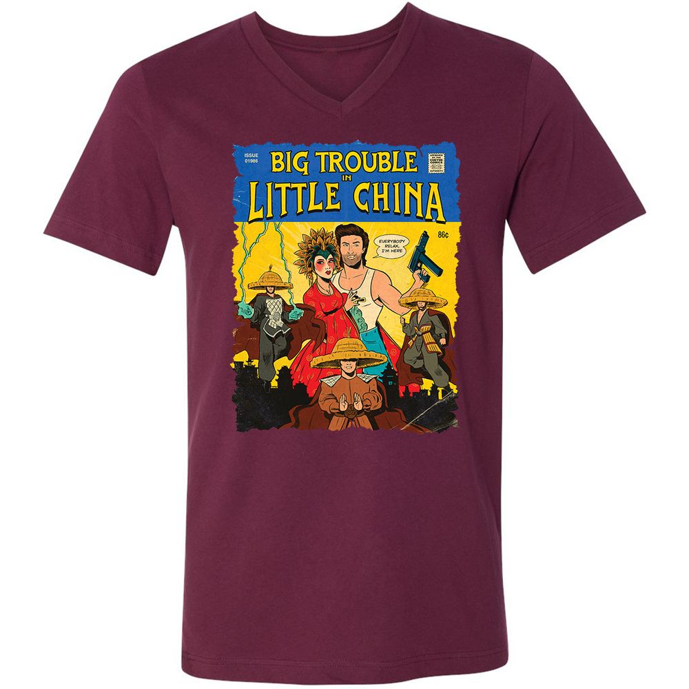 Unisex V-Neck T-Shirt - QRNL3CXK - Maroon - 6