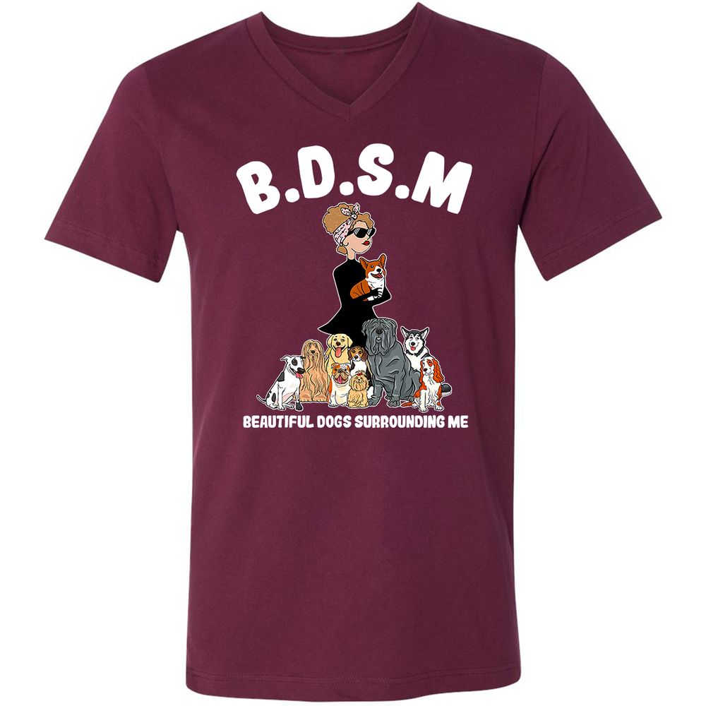 Unisex V-Neck T-Shirt - 3ZD9MFD7 - Maroon - 6