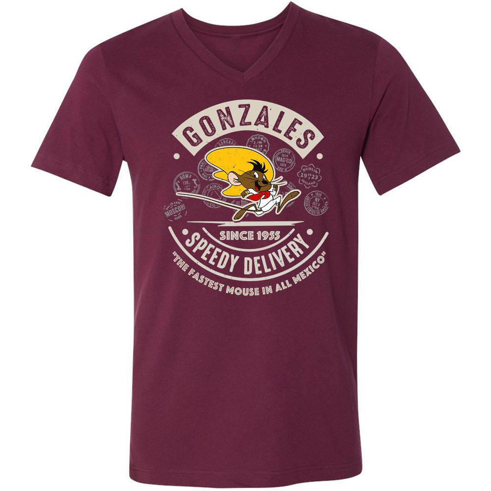 Unisex V-Neck T-Shirt - AA6QHQ7S - Maroon - 6