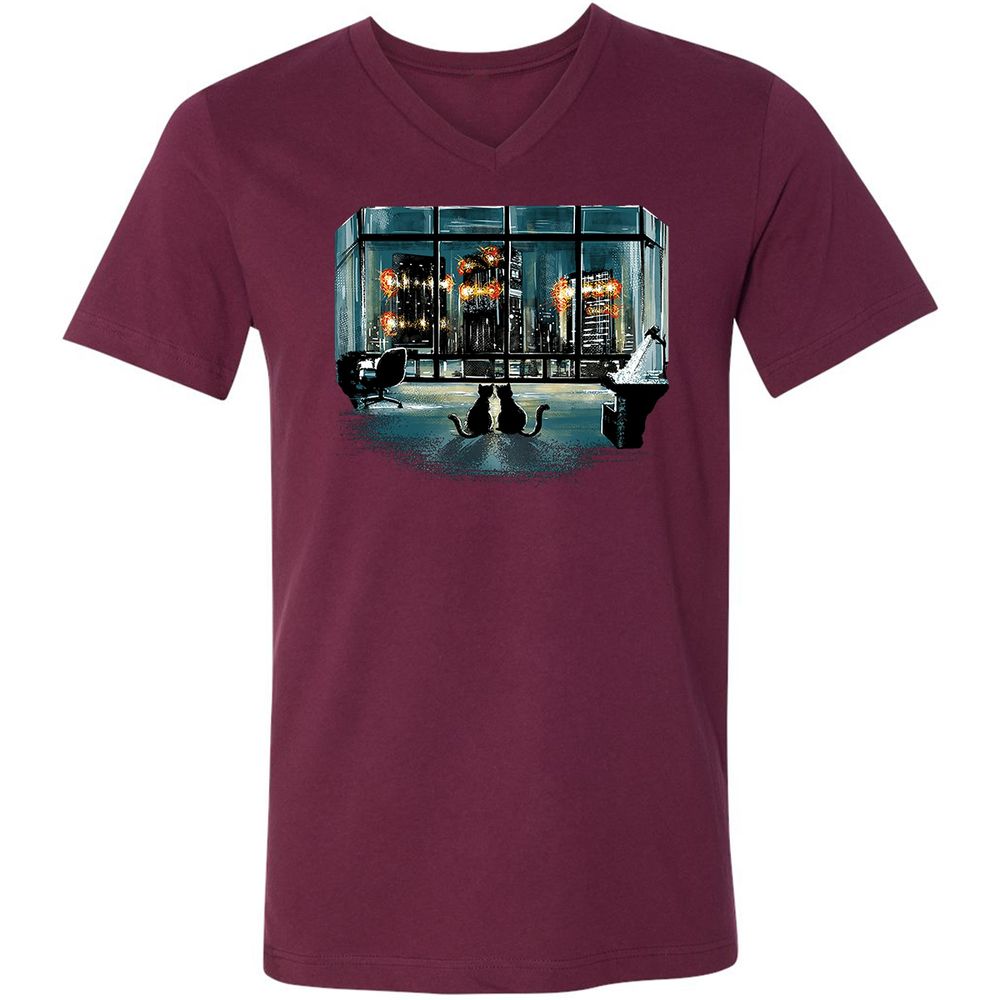 Unisex V-Neck T-Shirt - F5KD8V1S - Maroon - 6