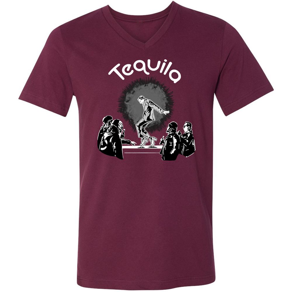 Unisex V-Neck T-Shirt - QRKM3NUU - Maroon - 6