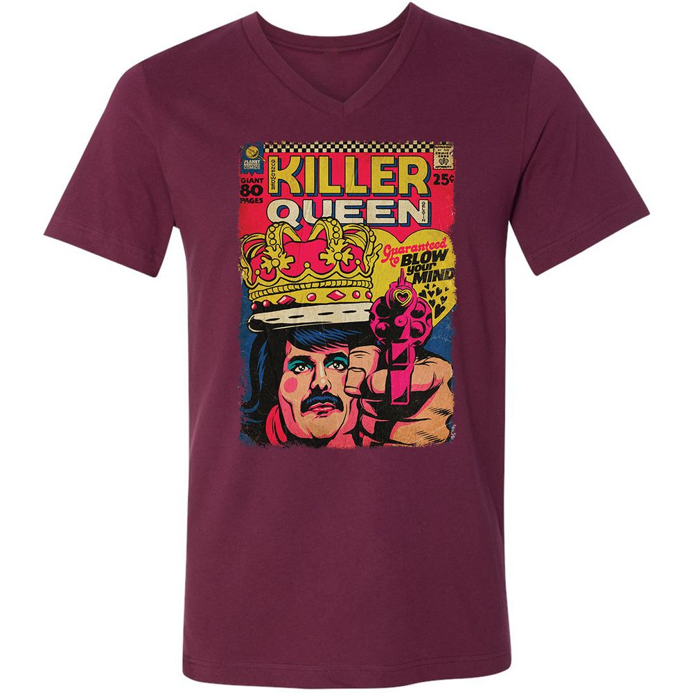 Unisex V-Neck T-Shirt - 919DA3VK - Maroon - 6