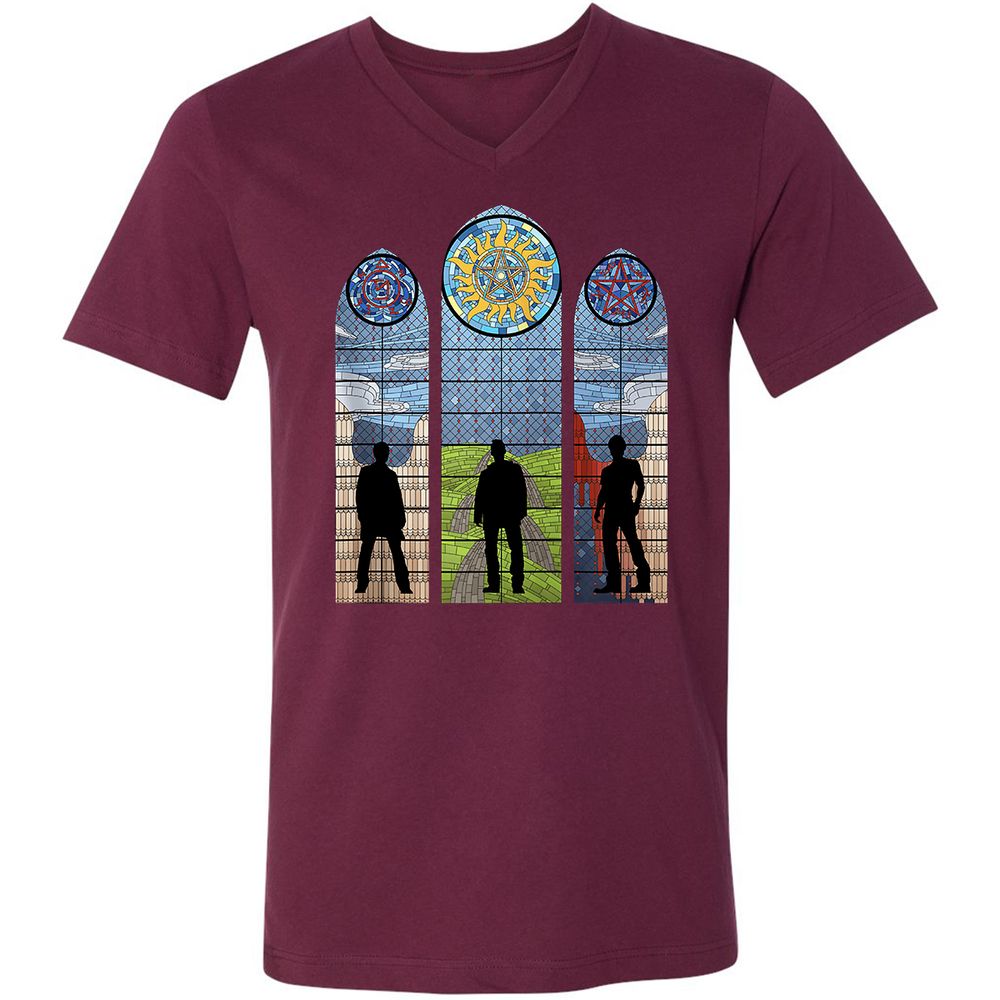 Unisex V-Neck T-Shirt - QE95G5RU - Maroon - 6