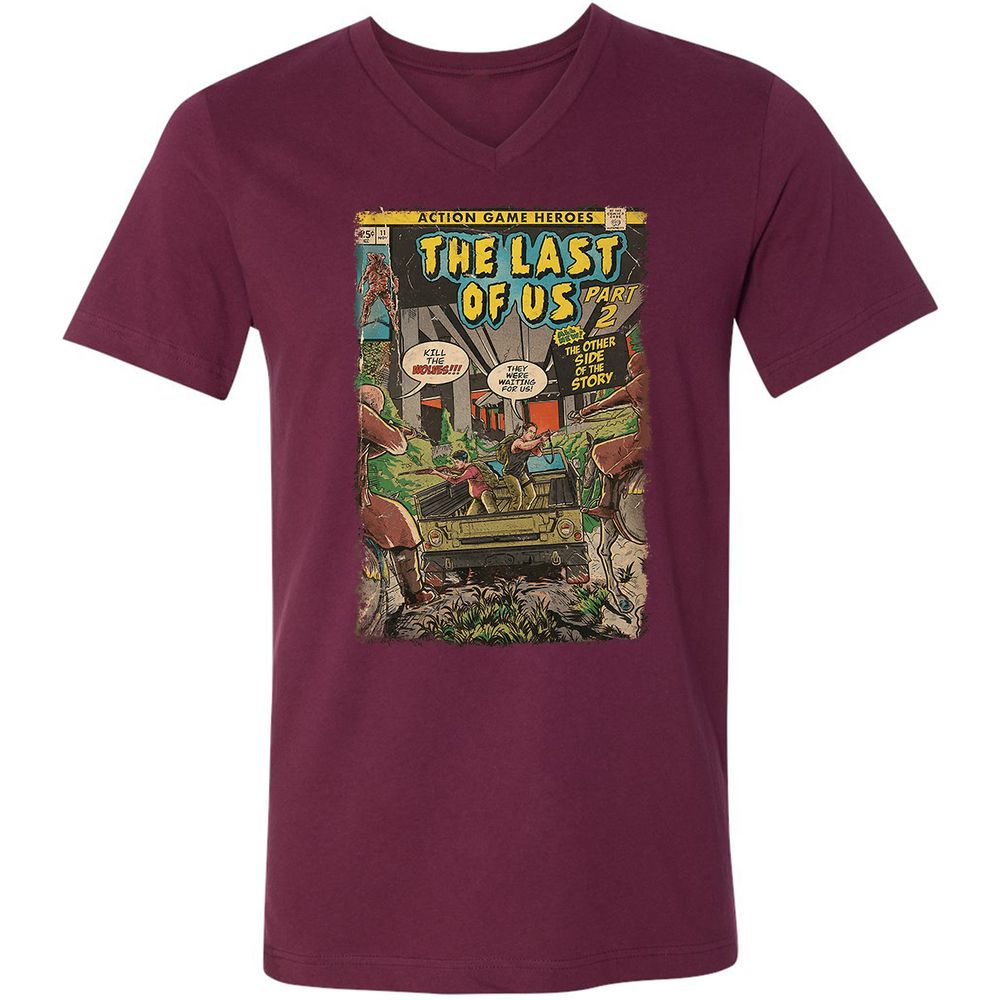 Unisex V-Neck T-Shirt - QBN8K7VB - Maroon - 6