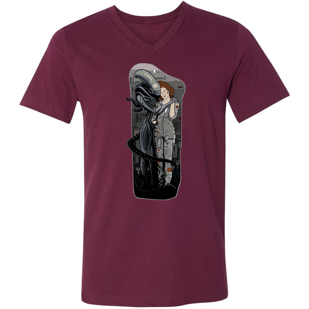 Unisex V-Neck T-Shirt - R4KUAQ4D - Maroon - 6