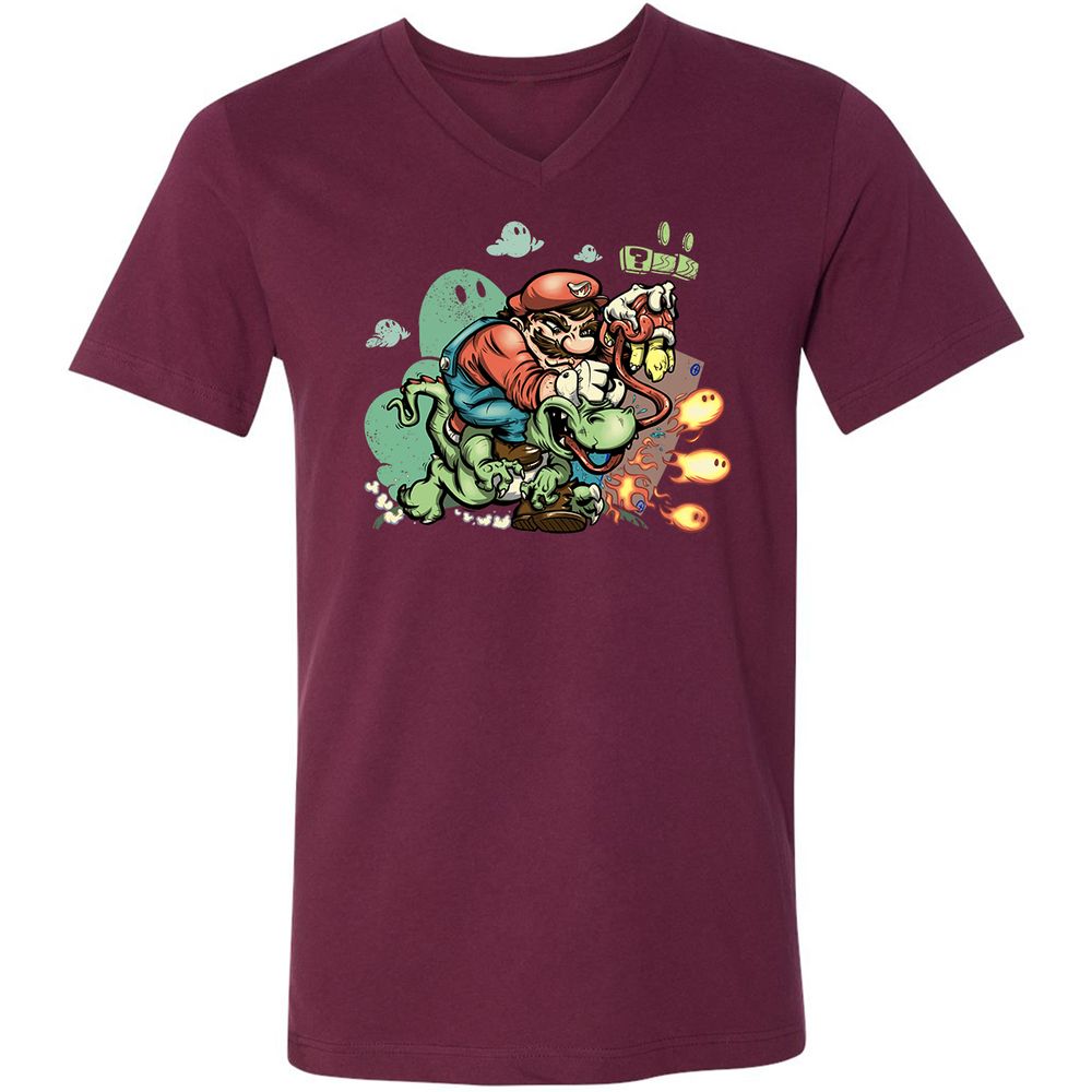 Unisex V-Neck T-Shirt - YWADZVZE - Maroon - 6