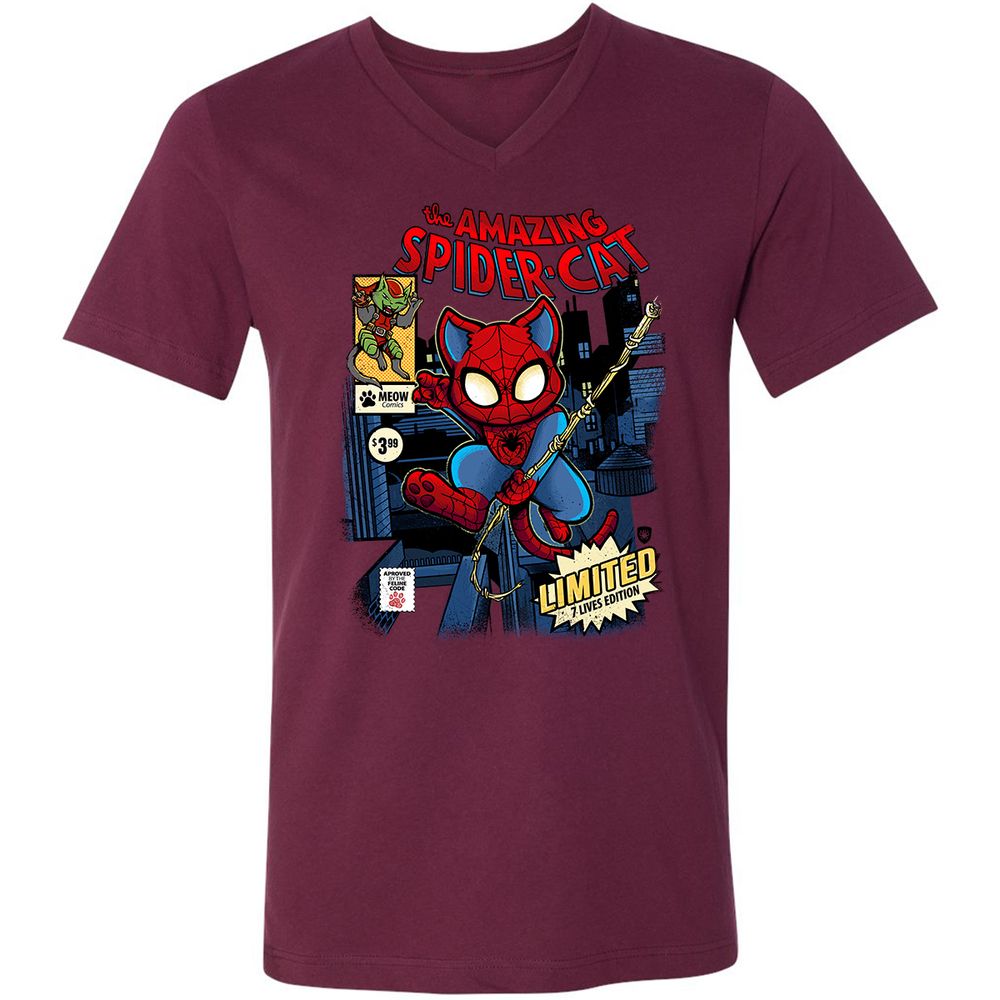 Unisex V-Neck T-Shirt - QFDE9UU7 - Maroon - 6