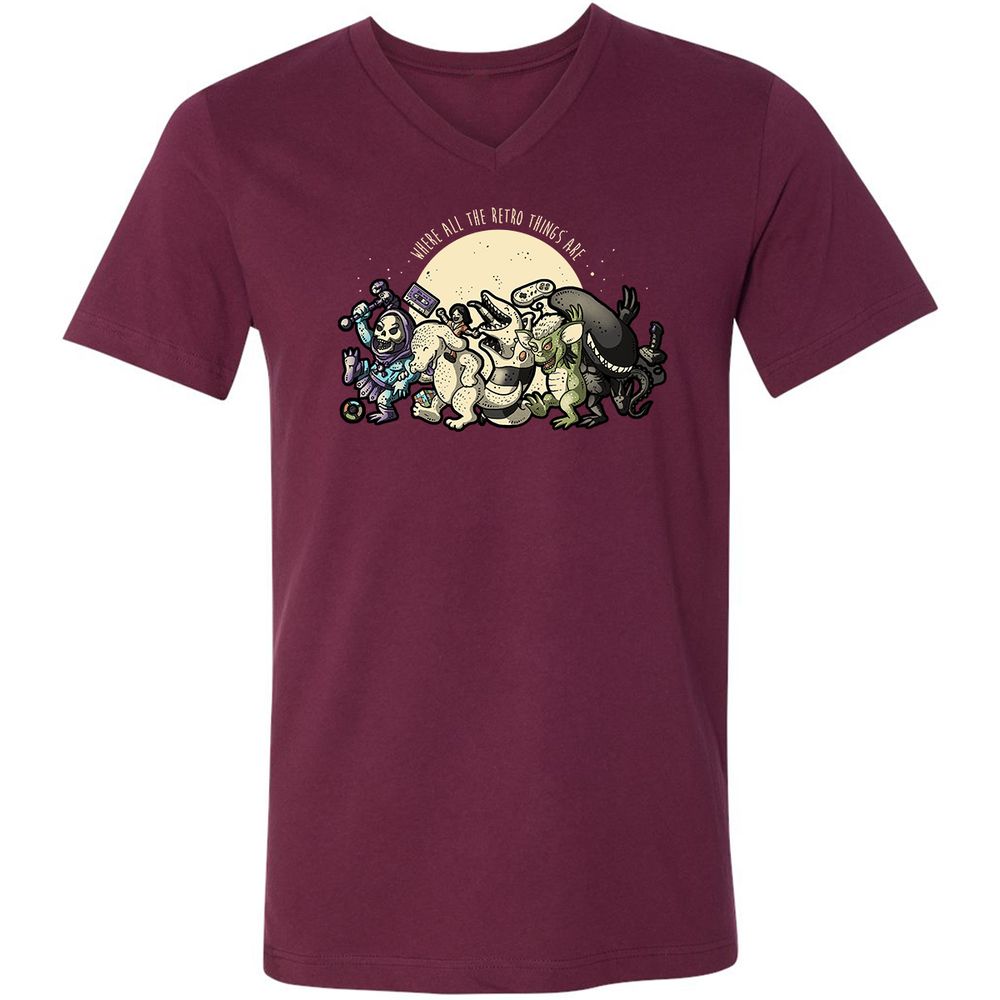 Unisex V-Neck T-Shirt - RWLZCFU3 - Maroon - 6