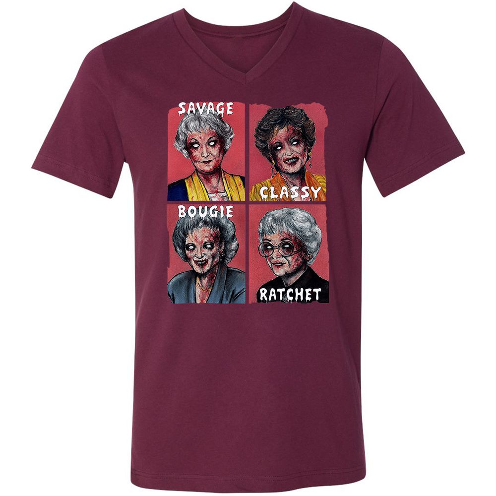 Unisex V-Neck T-Shirt - URHG9LDF - Maroon - 6
