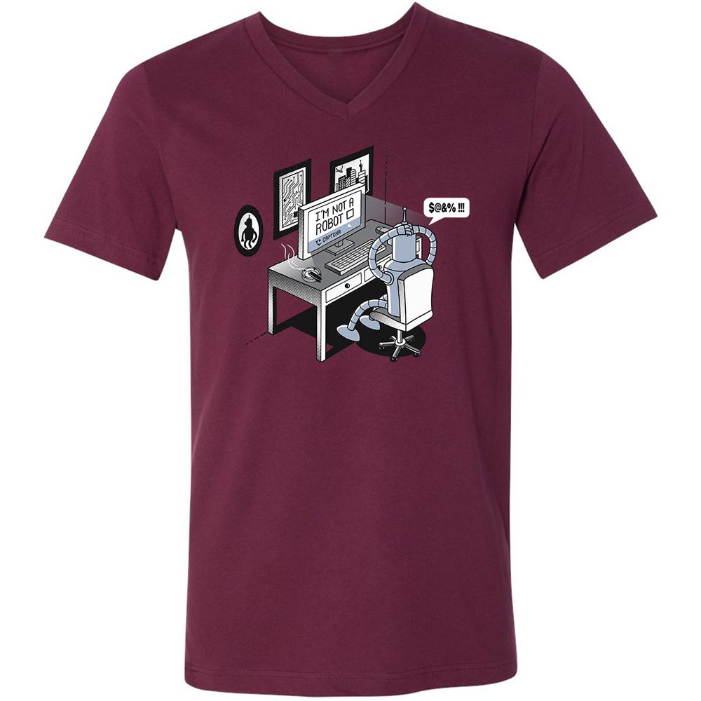 Unisex V-Neck T-Shirt - T6VA6F1U - Maroon - 6