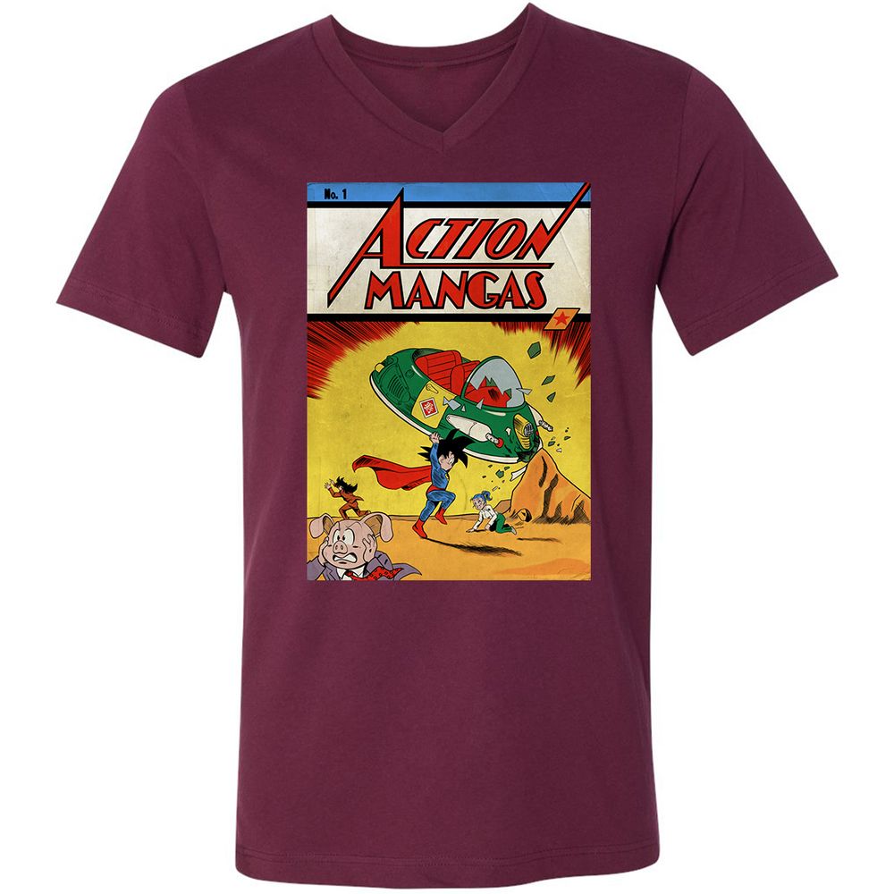 Unisex V-Neck T-Shirt - B9CAM2D5 - Maroon - 6