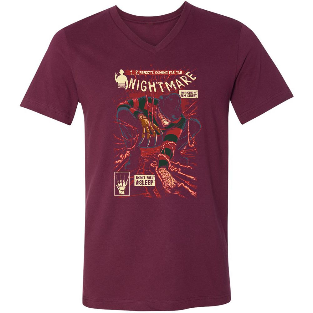Unisex V-Neck T-Shirt - QS47BQ7H - Maroon - 6
