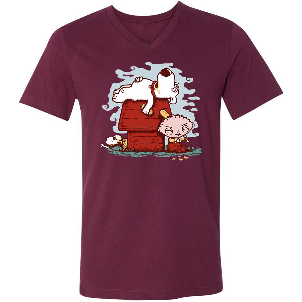 Unisex V-Neck T-Shirt - DE8JU9S1 - Maroon - 6