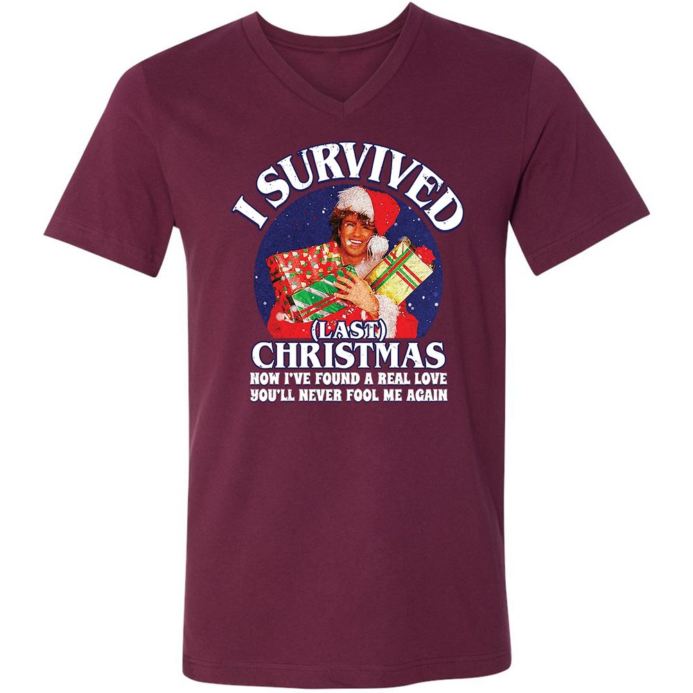 Unisex V-Neck T-Shirt - Q3HAJ973 - Maroon - 6