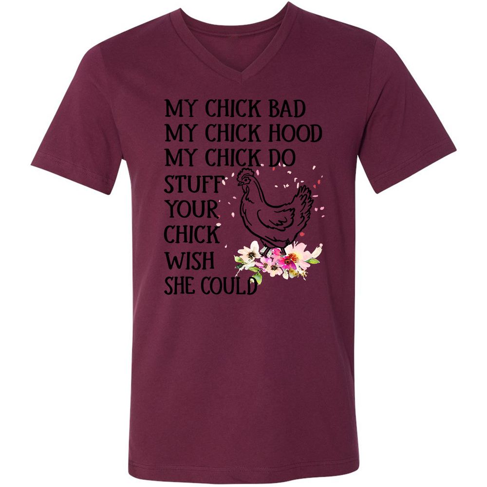 Unisex V-Neck T-Shirt - YVUX57TN - Maroon - 6