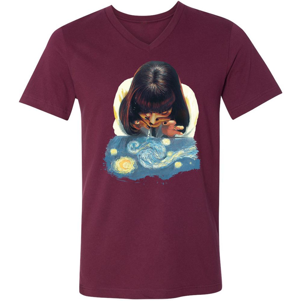Unisex V-Neck T-Shirt - NCLHZQQT - Maroon - 6