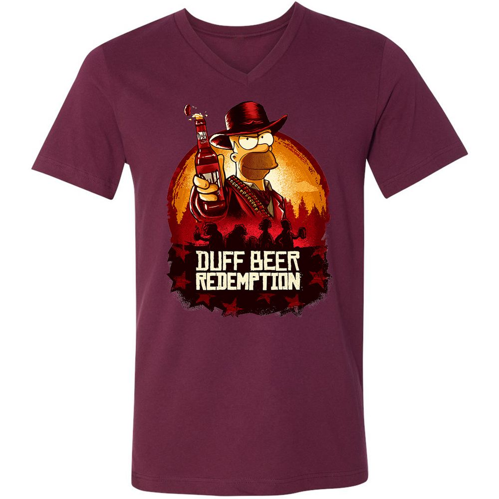 Unisex V-Neck T-Shirt - 3753U7E8 - Maroon - 6