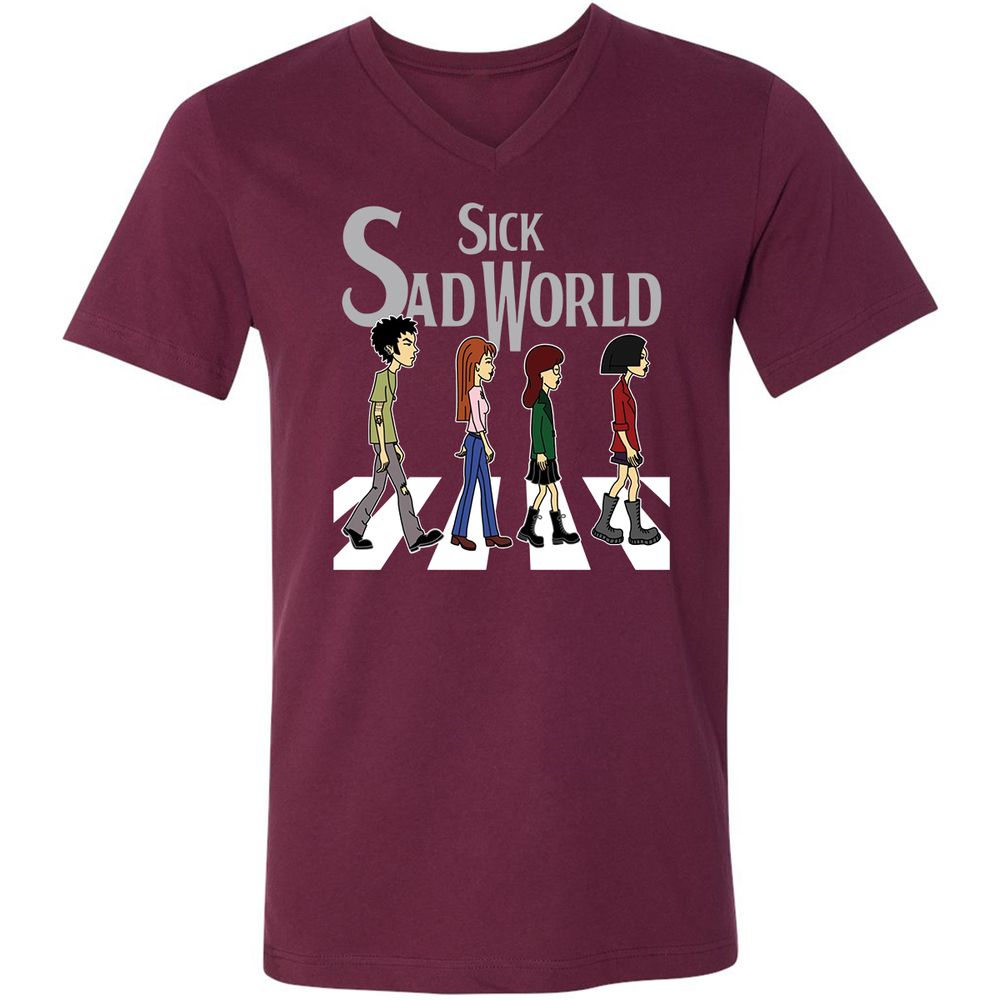 Unisex V-Neck T-Shirt - X9BUZHRT - Maroon - 6