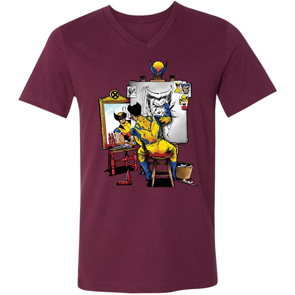 Unisex V-Neck T-Shirt - D9ZMUZ84 - Maroon - 6