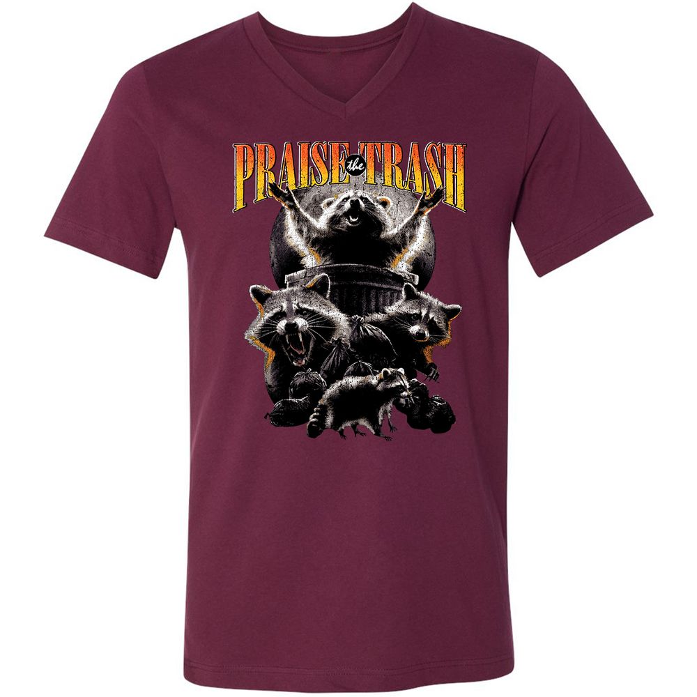 Unisex V-Neck T-Shirt - 14KXGNQQ - Maroon - 6