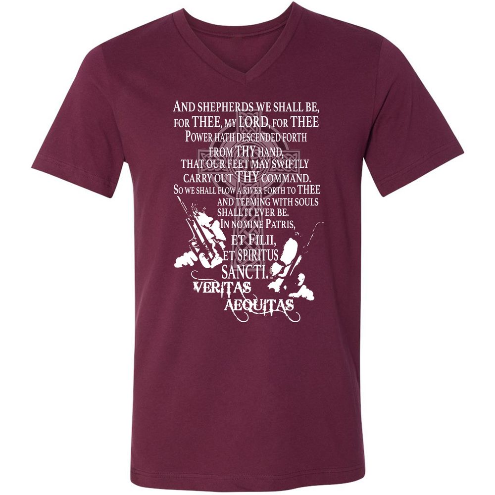 Unisex V-Neck T-Shirt - Black - Maroon - 6