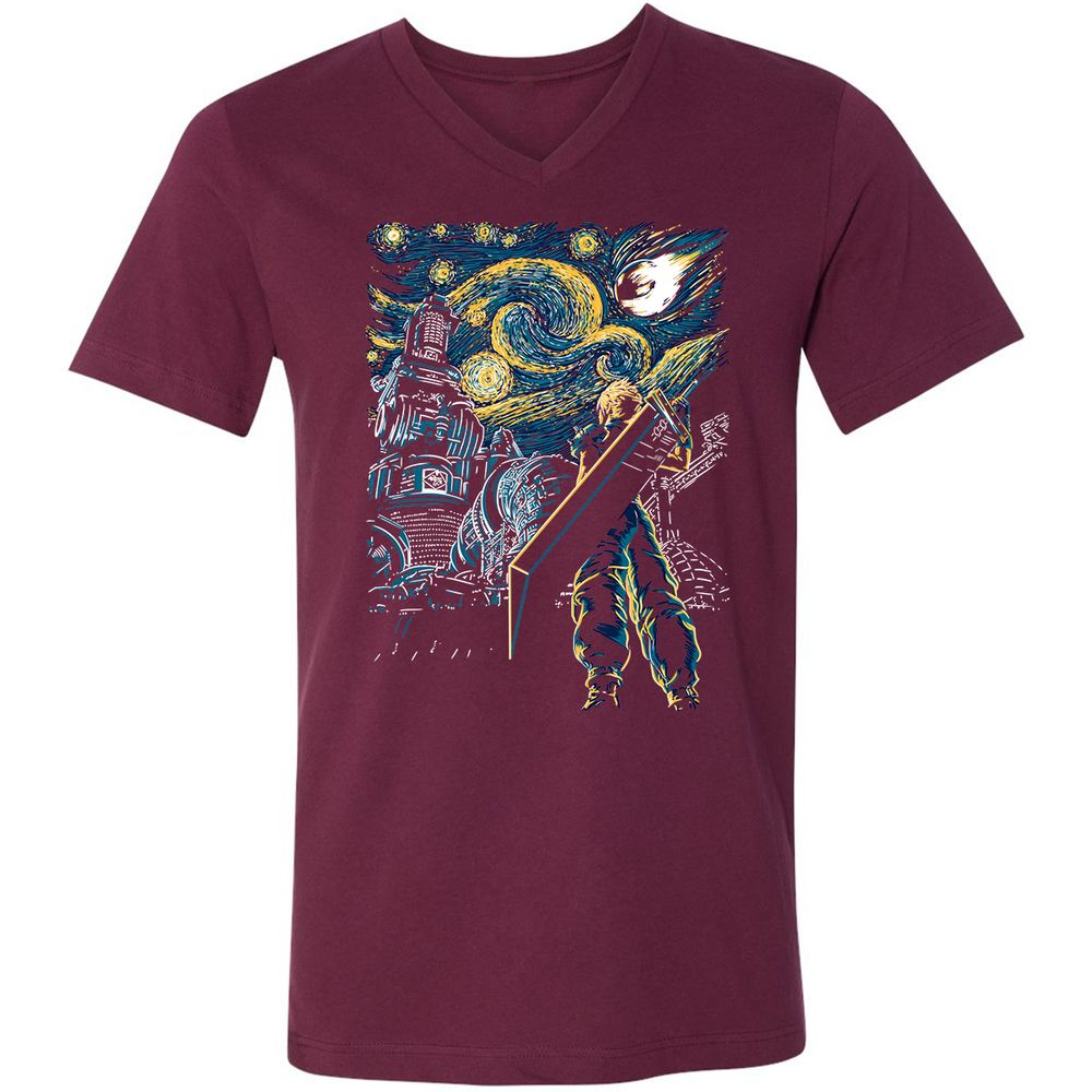 Unisex V-Neck T-Shirt - KHKSH84N - Maroon - 6