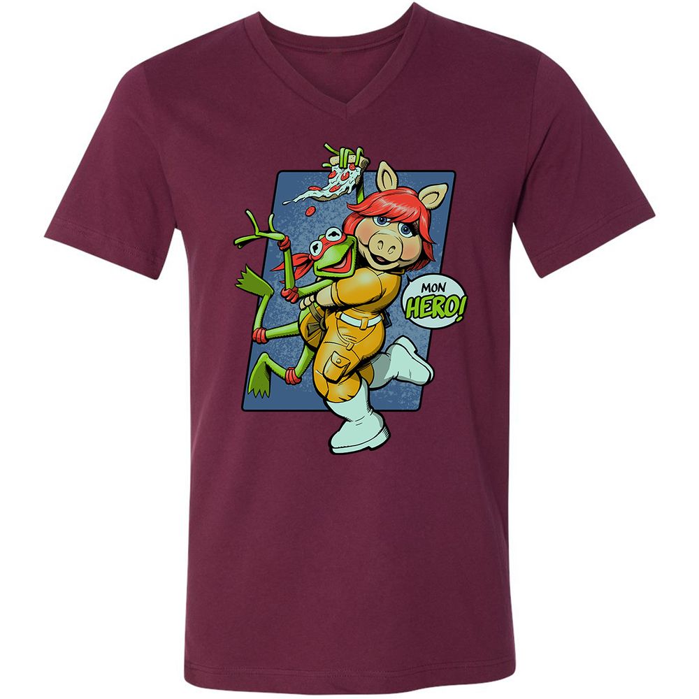 Unisex V-Neck T-Shirt - 2HK7NM37 - Maroon - 6