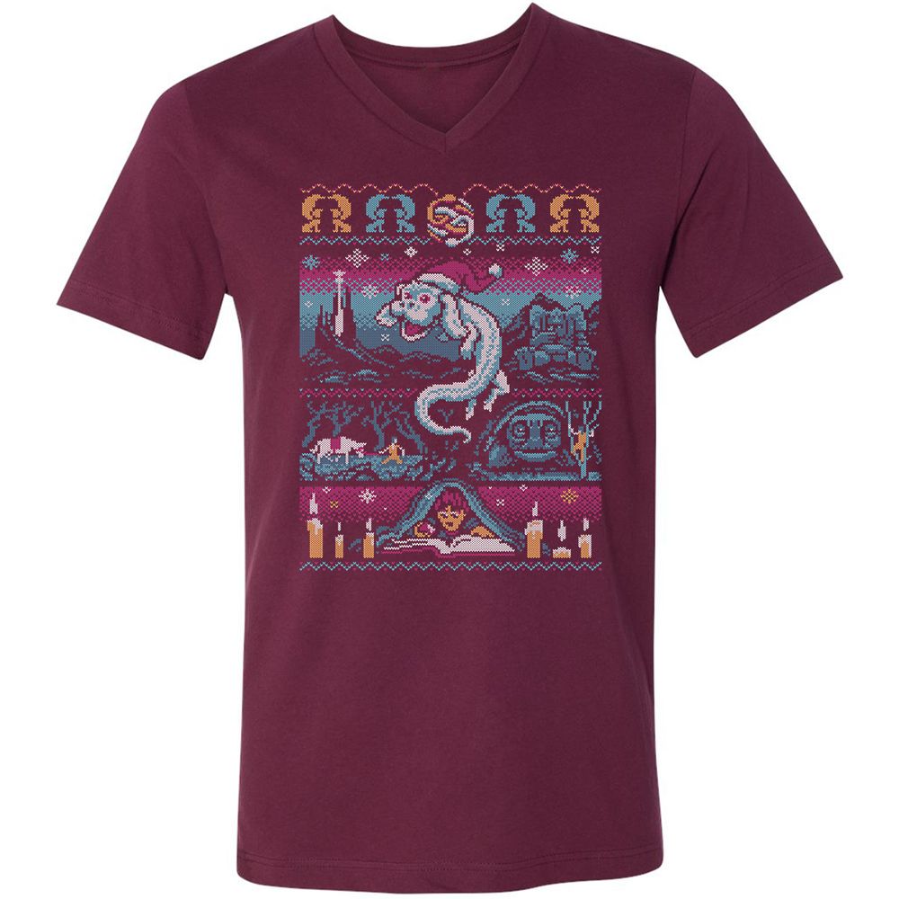 Unisex V-Neck T-Shirt - 9ZKDRY92 - Maroon - 6