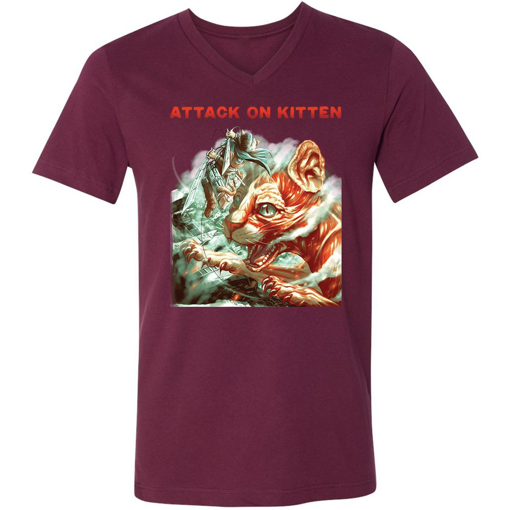 Unisex V-Neck T-Shirt - YSMT8Z6F - Maroon - 6