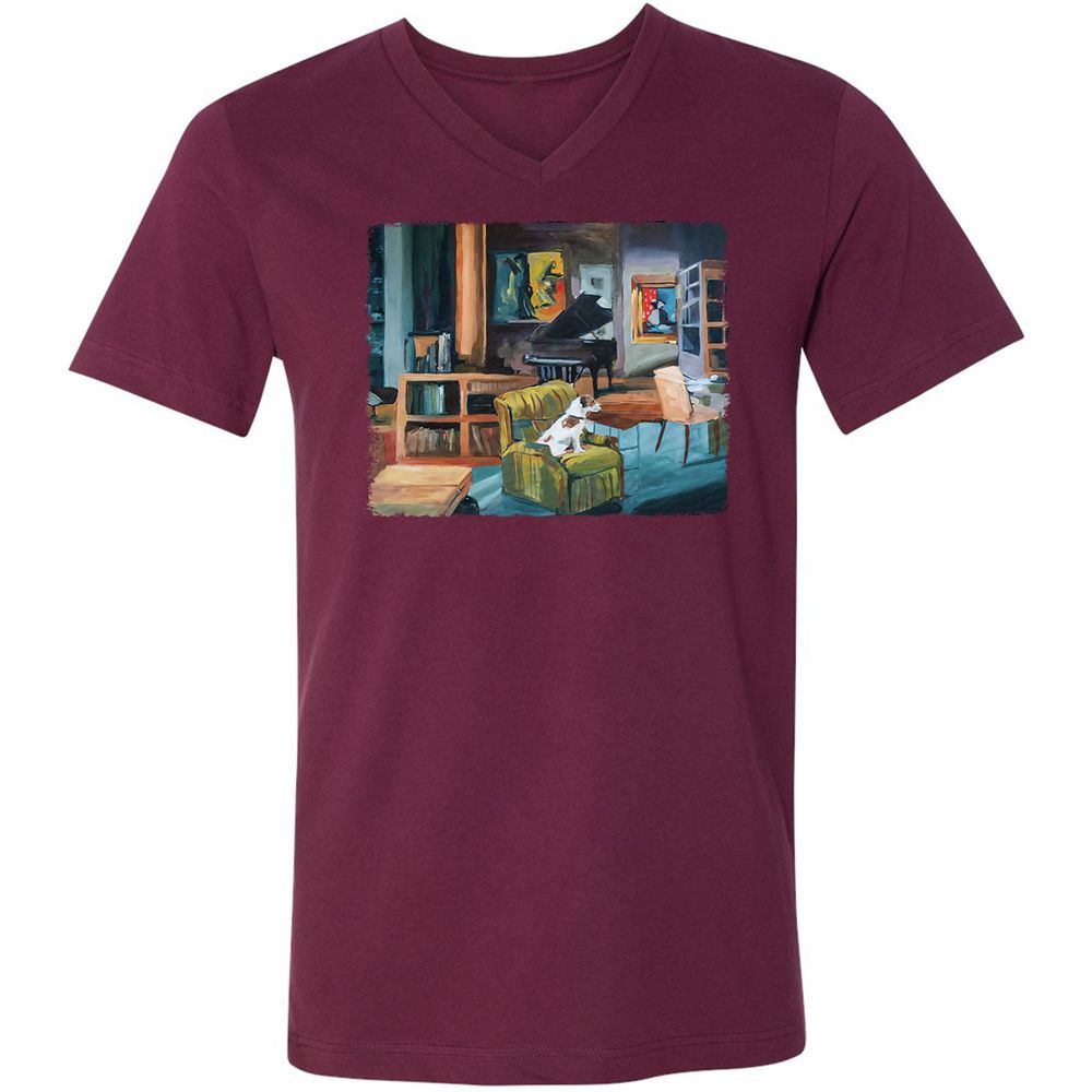 Unisex V-Neck T-Shirt - 4ZWWBKKG - Maroon - 6