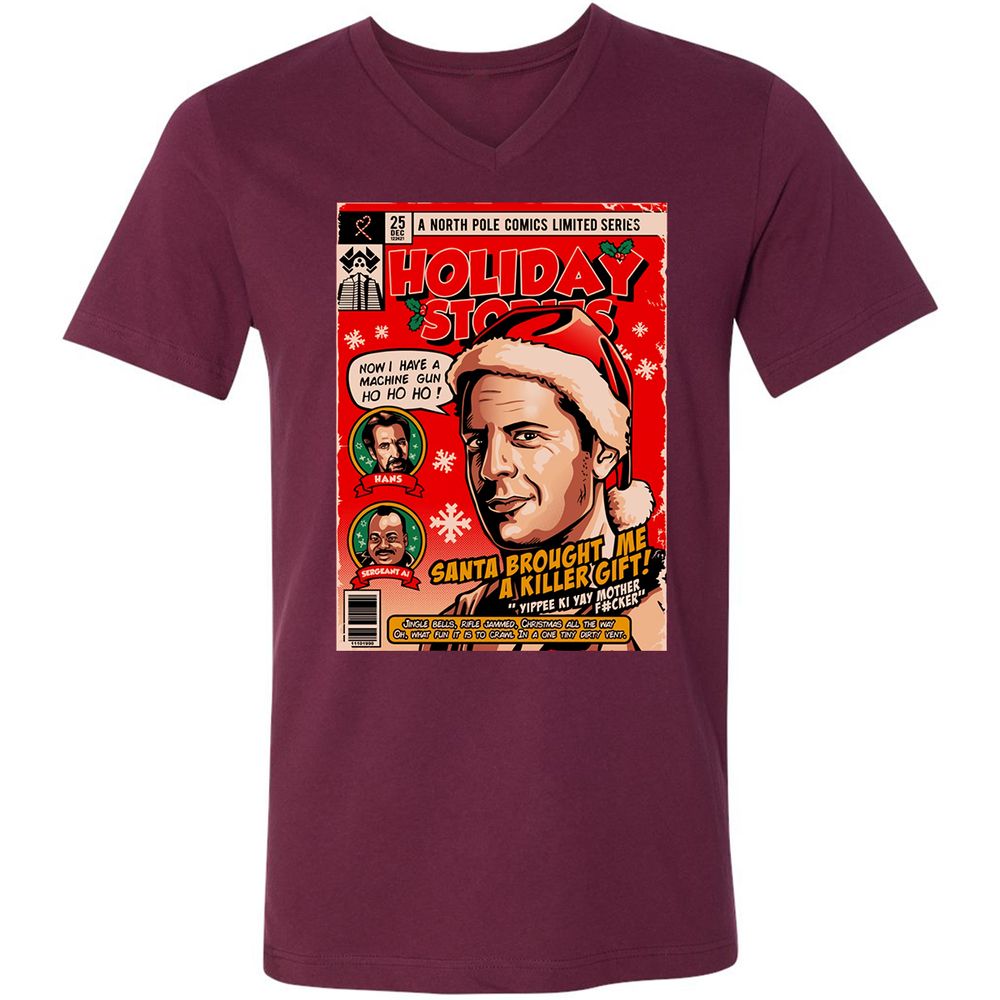 Unisex V-Neck T-Shirt - B8TQ1C52 - Maroon - 6