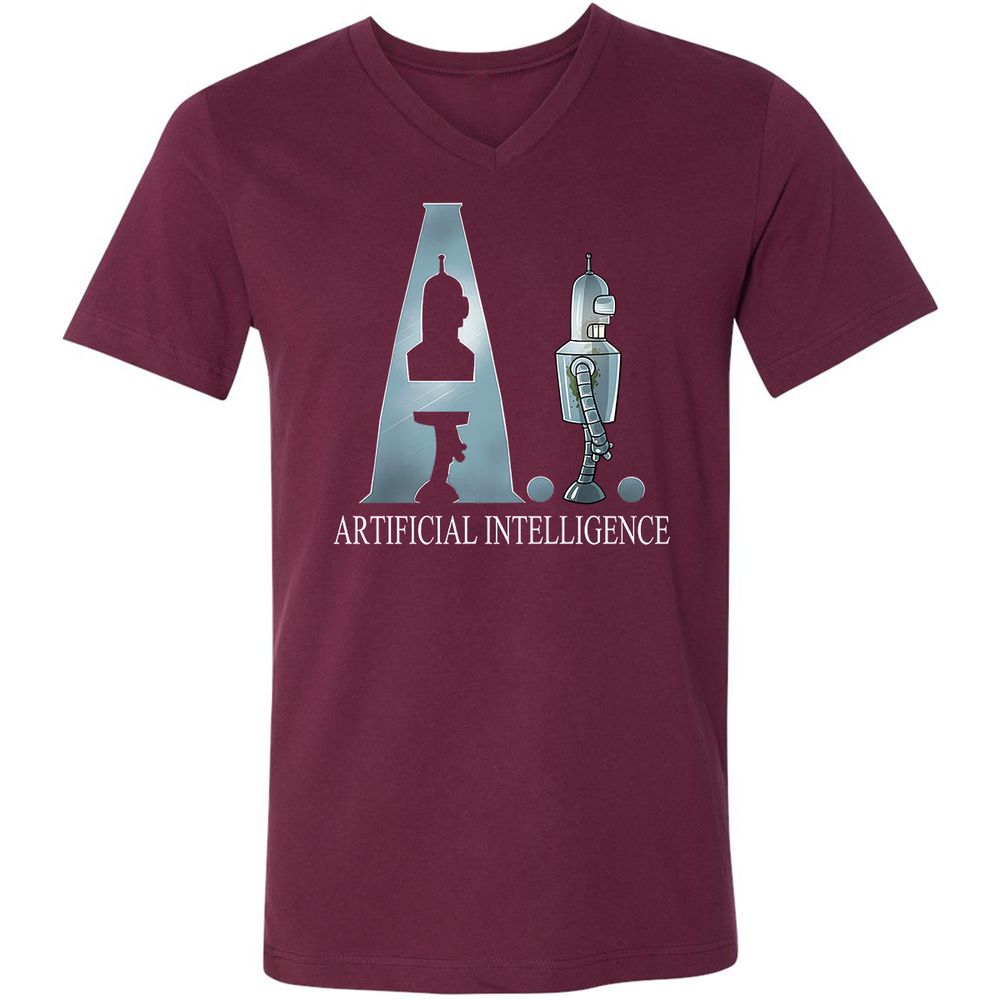 Unisex V-Neck T-Shirt - VZ78RP54 - Maroon - 6