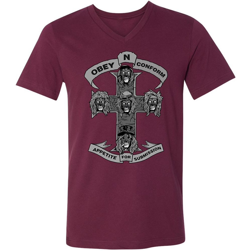 Unisex V-Neck T-Shirt - 83P2CZXJ - Maroon - 6