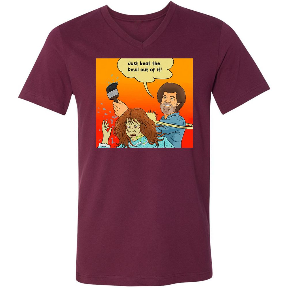 Unisex V-Neck T-Shirt - 6QLGRX9D - Maroon - 6