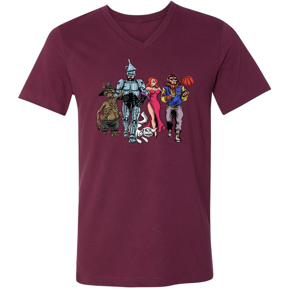 Unisex V-Neck T-Shirt - WKZJNMUW - Maroon - 6
