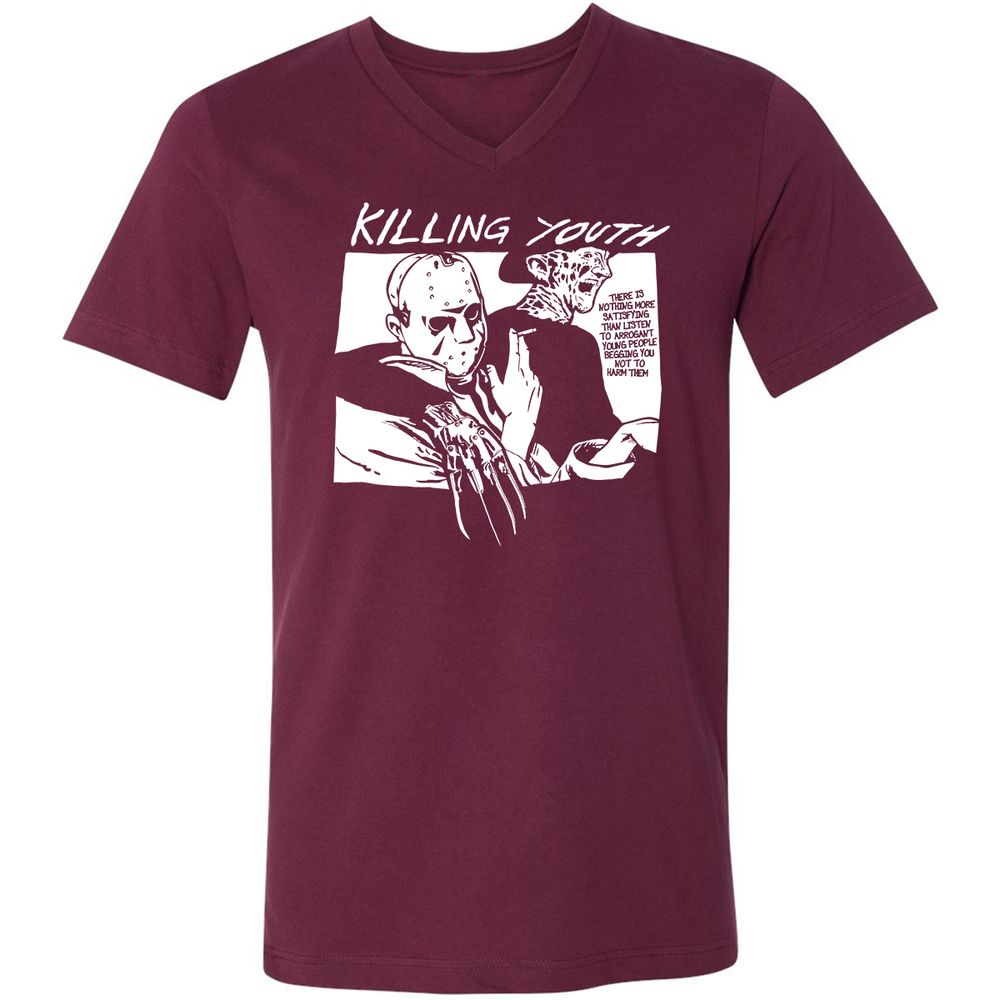 Unisex V-Neck T-Shirt - NNNCQFLY - Maroon - 6