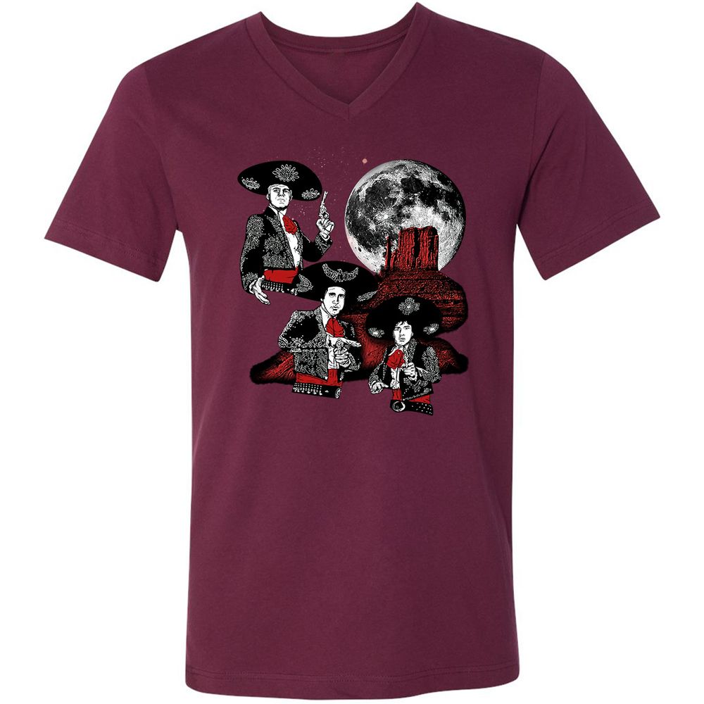 Unisex V-Neck T-Shirt - YW8XA733 - Maroon - 6