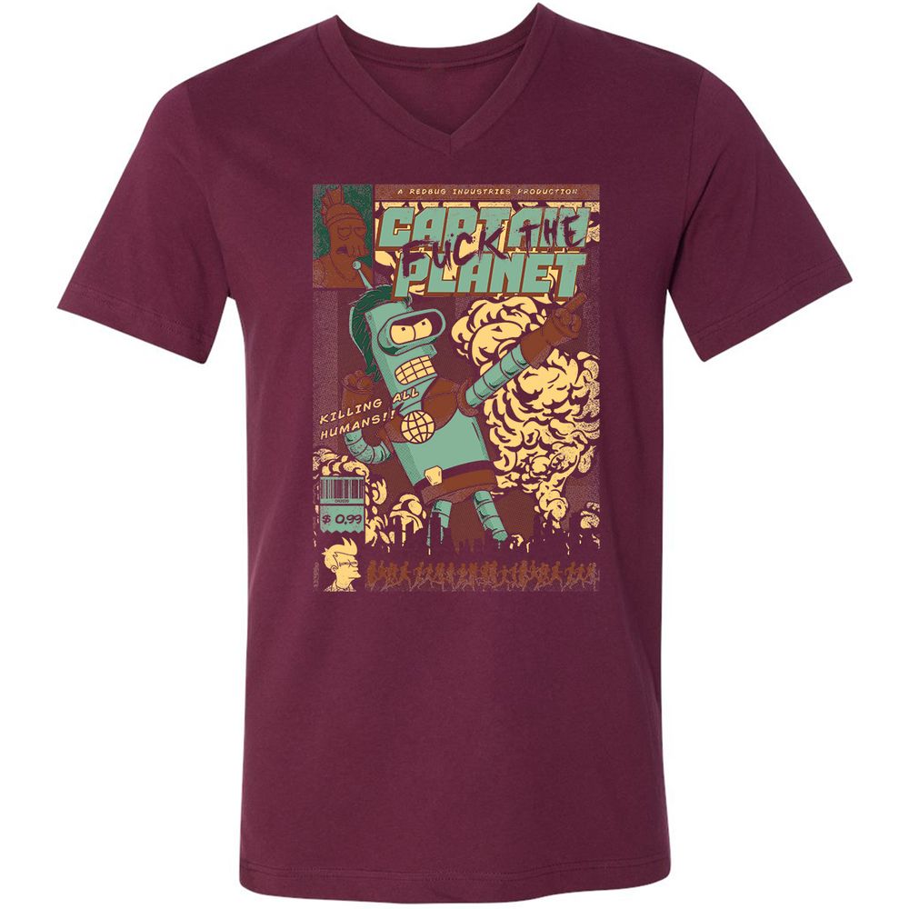 Unisex V-Neck T-Shirt - 3YXHYHQT - Maroon - 6