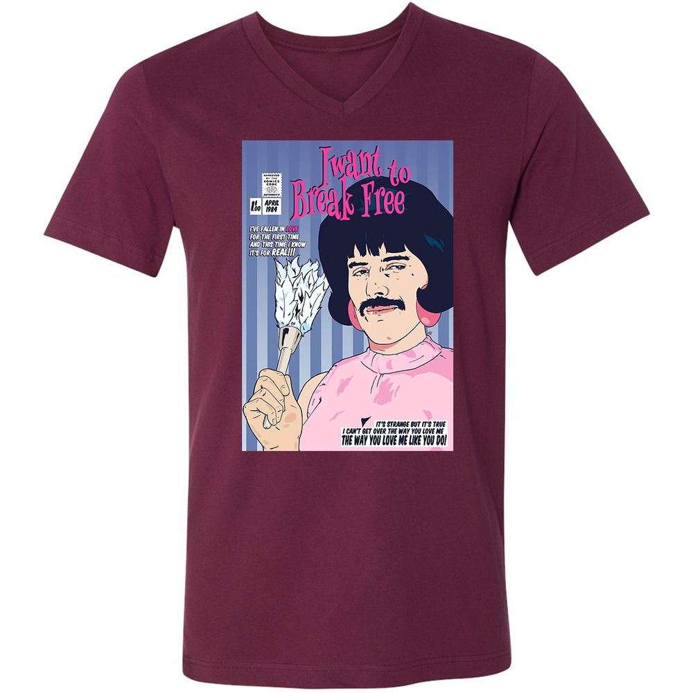 Unisex V-Neck T-Shirt - GGVQ9WXT - Maroon - 6